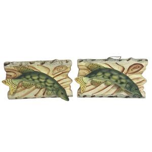 2 VTG ArtMark Japan Fish Wall Plaques 3D plaster Hand painted‎ 6.5" x 4" Mancave